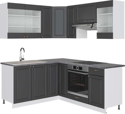 Vicco Hoekkeuken Fame-Line, Antraciet-goud/Wit, 190 x 160 cm, WB Antraciet