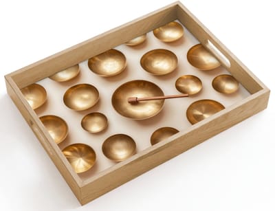 Dienblad hout 40x30 cm - Schootdienblad - Symmetrisch - Goud - Brons - Balans - Borrelplank rechthoek - Plateau dienbladen