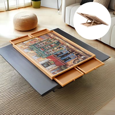 DreamGoods Puzzeltafel met Lades - 1500 Stukjes - In Hoogte Verstelbaar - Draaibaar Puzzelbord met Opbergsysteem - 100% Houten Puzzelplank - Puzzelmap - Puzzelmat - Portapuzzle - Puzzelplaat - 1000 tot 1500 stukjes