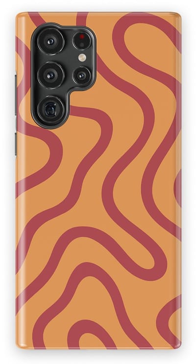 DripCase Curvy Lines Hoesje Samsung Galaxy S22 Ultra | Backcover met Mag | Design Tough Case Samsung Galaxy S22 Ultra Terracotta Twist