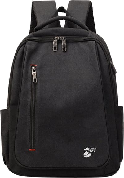Grey Fox Canvas Laptop Rugzak met USB Oplaadpoort - 15.6 inch - Schooltas - 24L Ruime Capaciteit - Zwart