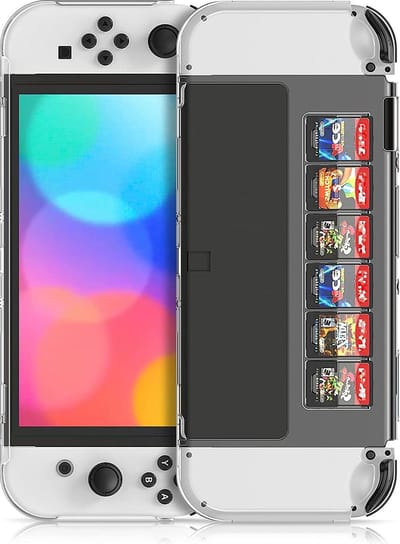 DrPhone NSO1 – Crystal Case voor Nintendo Switch OLED – Beschermhoes met 6 Gamekaart Slots – PC Hard Cover – Transparant