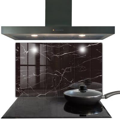 Tulup Achterwand Keuken - Zwarte marmertextuur Keuken Achterwand Glas - 100 x 70 cm - Zwart Glazen Achterwand Keuken - Texturen en Patronen Keuken Achterwand Glas Met Print - Kookplaatachterwanden - Kookplaat achterwand