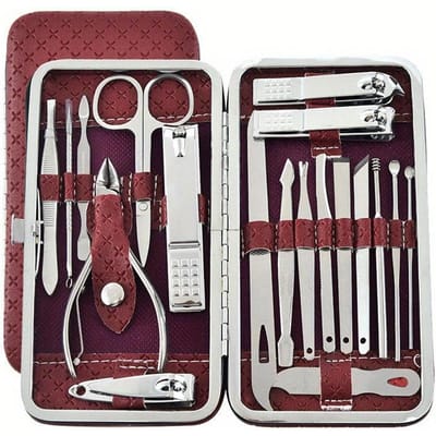 19 stuks Nagelknipper Professionele Nagelverzorging Pedicure Kit Nagelknipper Gereedschap Met Reisetui Manicure Trimmer Schaar rood