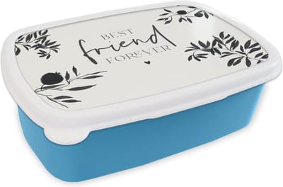 Broodtrommel Blauw - Lunchbox - Brooddoos - BFF - Best friends forever - Beste vrienden - Quotes - Spreuken - 18x12x6 cm - Kinderen - Jongen