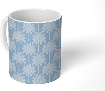 Mok - Koffiemok - Palmboom - Modern - Blauw - Mokken - 350 ML - Beker - Koffiemokken - Theemok