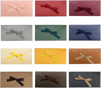 12 Stuks Gekleurde Enveloppen 22x11 cm met Lint voor Uitnodigingen en Wenskaarten