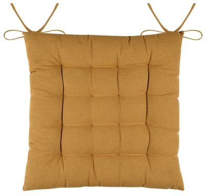 Stof Textile stoelkussens DUO - okergeel - 38 x 38 x 3.5 cm - touwtjes sluiting - zitkussens - binnen/buiten