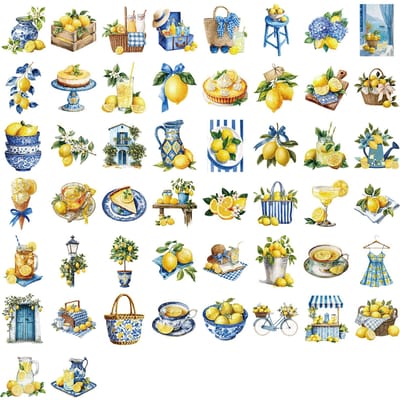 50 Pièces Autocollants Thème Citron PET Imperméables Décorer Scrapbooking Boîte de Rangement Casque Téléphone Valise Skateboard Autocollants