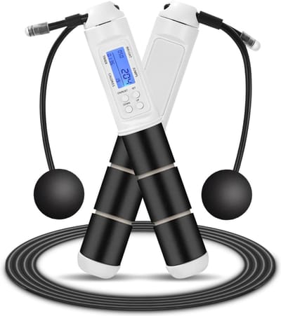 Springtouw met Teller - Elektrisch Jumprope Fitness - Draadloos voor Volwassen en Kinderen - Wit en Zwart