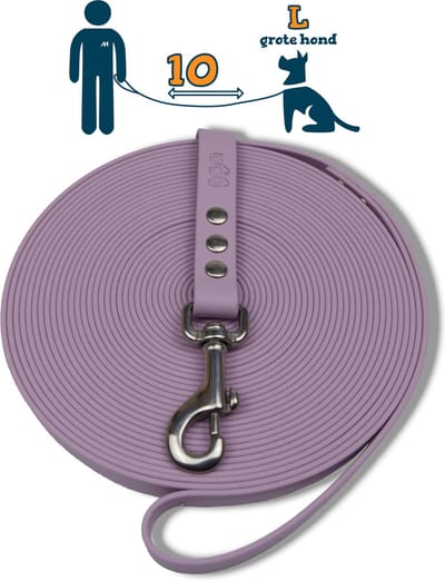 Miqdi lange lijn – BioThane ® - lila - 10 meter lang - 19 mm breed - L/XL - grote hond - lange hondenriem