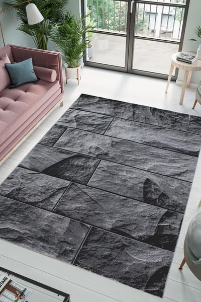 Flycarpets Jaden Modern Vloerkleed Muur - Zwart / Grijs - 200x290 cm - Laagpolig Tapijt Woonkamer