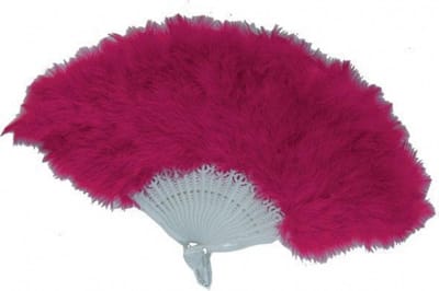 Spaanse handwaaier met veel veren - roze - Can Can dansers - Carnaval - Verenwaaier