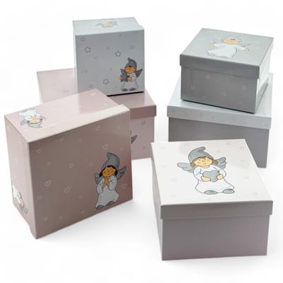 Dailygoods- Geschenkdozen met deksel - Set van 6 - Hoogwaardig karton - Decoratieve opslag - Beschermengel-design - Vierkant/rechthoekig - Cadeaudozen