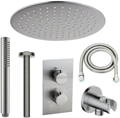FugaFlow Eccelente Sobrado Badkamer inbouw regendoucheset met thermostaat plafondarm hoofddouche staaf handdouche geborsteld rvs PVD