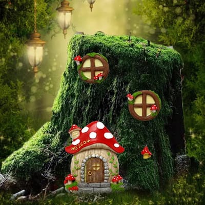 Miniatuur Huisje - Sprookjes Decoratie - Tuin Verfraaien - Glow in the Dark - 14 cm Hoog - Geschilderd