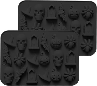 Halloween Snoepvormen van Silicoon, 2 Stuks met 18 Cavity's voor Chocolade en Snoep, Ghosts, Pompoenen en Heksenhoeden Ontwerpen