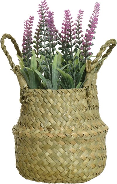Everlands Lavendel kunstplant in rieten mand - lichtroze - D16 x H27 cm
