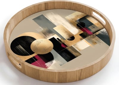Dienblad rond 40x40 cm - Schootdienblad hout - Abstract - Vormen - Beige - Texturen - Borrelplank rechthoek - Plateau houten dienbladen