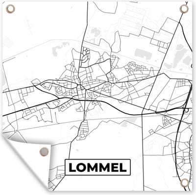 Tuin poster België – Lommel – Stadskaart – Kaart – Zwart Wit – Plattegrond - 200x200 cm - Tuindoek