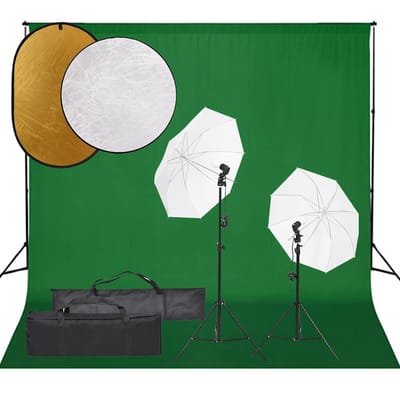 vidaXL - Fotostudioset - met - verlichtingsset, - achtergrond - en - reflector