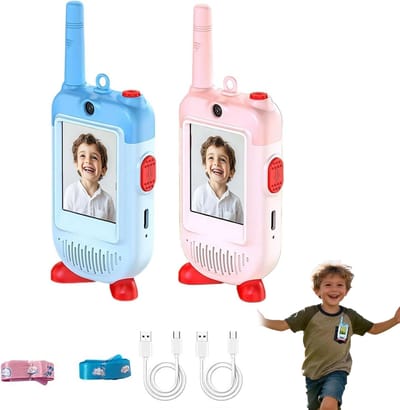 Video-walkietalkies voor kinderen, set van 2, oplaadbare portofoons met groot bereik en draagclip voor jongens en meisjes, draagbare video-intercom walkietalkies speelgoed, kerst- en nieuwjaarscadeau voor kinderen vanaf 3 jaar