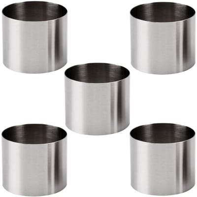5-stuks Ronde taartvorm van roestvrij staal - Ronde taartring - Moussevorm van roestvrij staal - Taartringvorm - Taart- en gebaksnijder - Vorm - Gemakkelijk schoon te maken - 5*5*5 cm - Geschikt voor het maken van gebak, mousses en desserts - Zilver