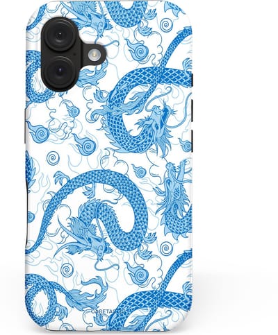 Casetastic hoesje geschikt voor Apple iPhone 16 - MagSafe - Dubbellaagse bescherming - Drakengloed - Fashion Case - Lichtblauw Wit Lichtgrijs