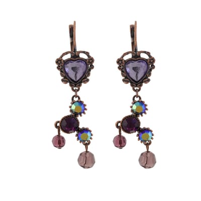 Behave - paarse oorbel met hart en steentjes - vintage romantiek