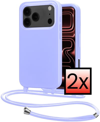 Hoes Geschikt voor iPhone 17 Pro Met Telefoonkoord - Siliconen Hoesje Backcover Met Ketting - Lila - 2 PACK