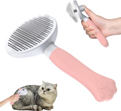 PolkaHome Kattenborstel Hondenborstel Verzorgingsgereedschap voor Kortharige & Langharige Honden/Katten/Konijnen, Ontwolborstel, Ergonomisch Handvat & Reiniging met één Klik