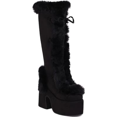 Winter Grote Maat 43 y2k Wit Punk Stijl Dames Faux Fur Chunky Platform Laarzen Gothic Zwart Blok Hoge Hakken Schoenen 34 zwart
