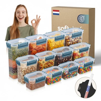 Soft Chef Slim Clara Box Deep – Rood Deksel – 12-delige Voedselbewaarset – BPA-vrij – Luchtdicht – 3 Maten (580 ml / 1100 ml / 1580 ml)