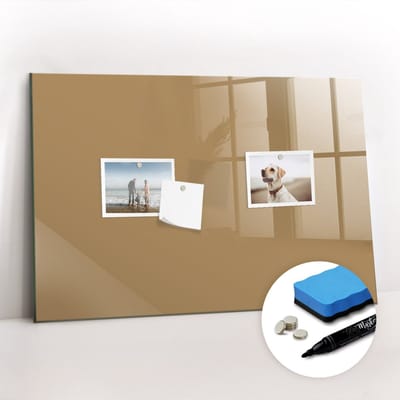 Tulup Whitebord - Kleur Donkerbeige Magneetbord - 60 cm x 40 cm - Memobord Keuken - Design Memobord - Memo Bord - Ideeënbord Thuiswerkplek - Inclusief Gratis Magneten & Marker & Spons - Memobord Magnetisch - Foto Magneetbord