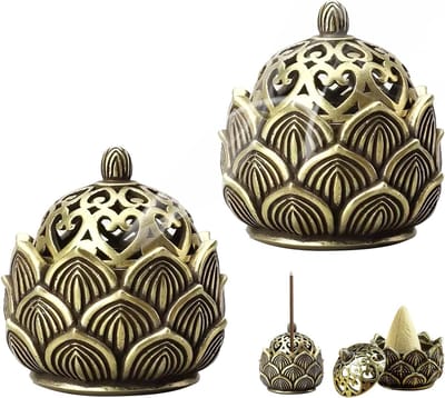 Vintage Lotus Incense Burner Set - Metalen Branders voor Wierookstokjes, Decoratieve Diffuser voor Thuis, Kantoor en Café