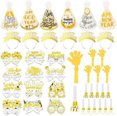 Dailygoods- Oudejaarsavond Decoraties 6 Stuks Feesthoeden - 6 Stuks Gelukkig Nieuwjaar Hoofdband - 12 Stuks Papieren Brillen - 24 Stuks Feestblazers - Feestartikelen 2026 - Stijlvolle Versiering