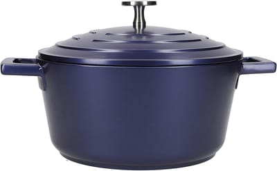 Gietijzeren Pan - Stoofpan met Deksel - Langzaam Koken - Lichtgewicht Gietijzer - 2.5 Liter - Metallic Blauw
