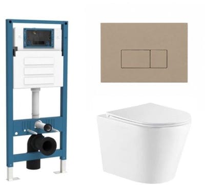 QeramiQ Dely Toiletset - inbouwreservoir Qeramiq Flush - slim zitting - kunststof taupe bedieningsplaat - rechthoekige knoppen - glans wit