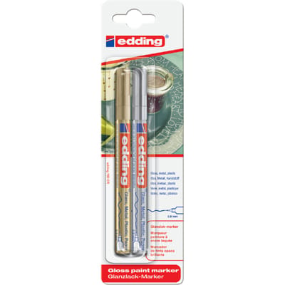 edding 780/2 lakmarker - 2 stuks - goud, zilver - ronde punt 0,8mm - verfstift voor markeren en labelen van metaal, glass, steen of plastic - permanent, veegvast en watervast