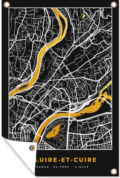 Muurdecoratie Kaart – Stadskaart – Frankrijk – Caluire-er-Cuire - Plattegrond - 120x180 cm - Tuinposter - Tuindoek