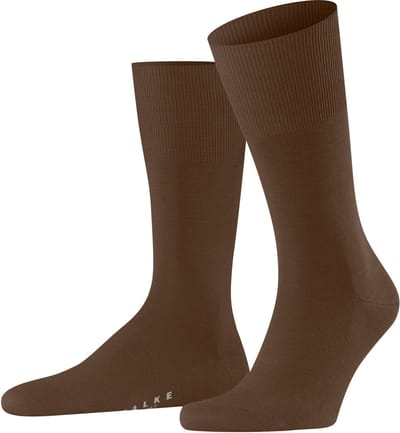 FALKE Airport eenkleurig wol katoen sokken heren bruin - maat 41-42