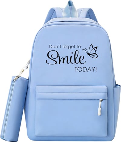 Rugzak dames | Don't forget to Smile Today! | Blauw | Vlinderpatroon rugtas | Schattige Rugzak | Rugzak met Text | Rugzak meisje | Mooie rugzakken met vlinder | 20 liter