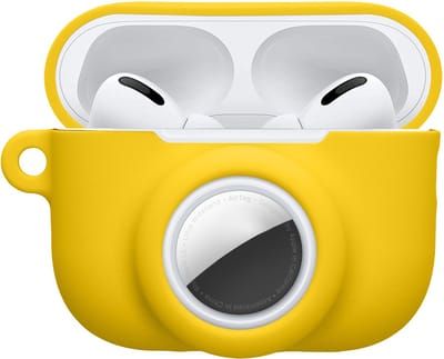 kwmobile oordopjes case geschikt voor Apple Airpods Pro 3 hoesje - Oortjes cover met AirTag houder - In-ear koptelefoon hoes - Silicone in geel