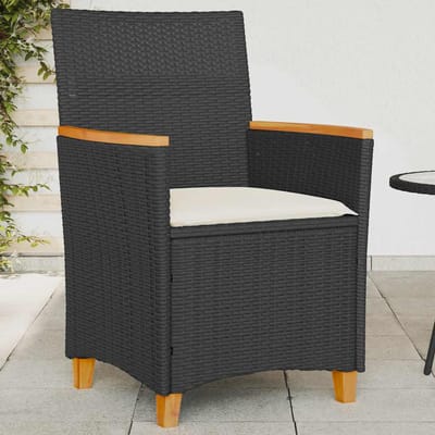 vidaXL - Tuinstoelen - 2 - st - met - kussens - poly - rattan - en - massief - hout - zwart