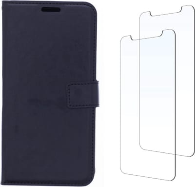 LuxeBass Xiaomi Mi Note 10 Pro hoesje book case + 2 stuks Glas Screenprotector zwart - telefoonhoes - gsm hoes - telefoonhoesjes - glas scherm - bescherming