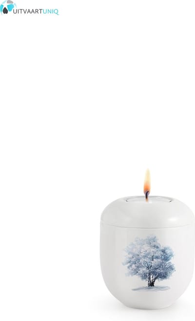 Mini urn Hoogglans wit winterboom – met lichtje