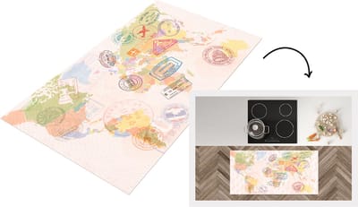 Keukenloper - Loper keuken - Wereldkaart - Stempels - Kleuren - 120x60 cm - Keukenloper vinyl