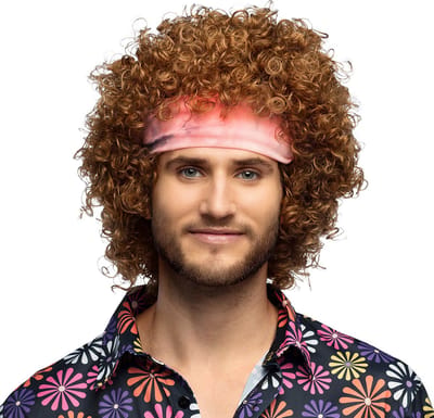 Boland - Pruik Hippie groove Bruin - Krullen - Halflang - Mannen - Hippie - 80's & 90's - Disco- 60's & 70's - Hippie & Flower Power
