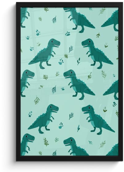 Poster in lijst - Fotolijst 40x60 cm - Posters - Donkergroen - Dinosaurussen - Afdrukken - Bladeren - Posterlijst zwart - Decoratie - Wanddecoratie woonkamer - Muurdecoratie slaapkamer