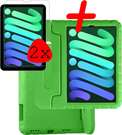 Hoesje Geschikt voor Apple iPad Mini 6 (2021) - 8.3 inch - 6e Generatie - Met 2x Screenprotector - Kinderhoes Shockproof Bumper - Kidsproof Case - Tablet Hoes - Kinder Hoes Cover - Groen